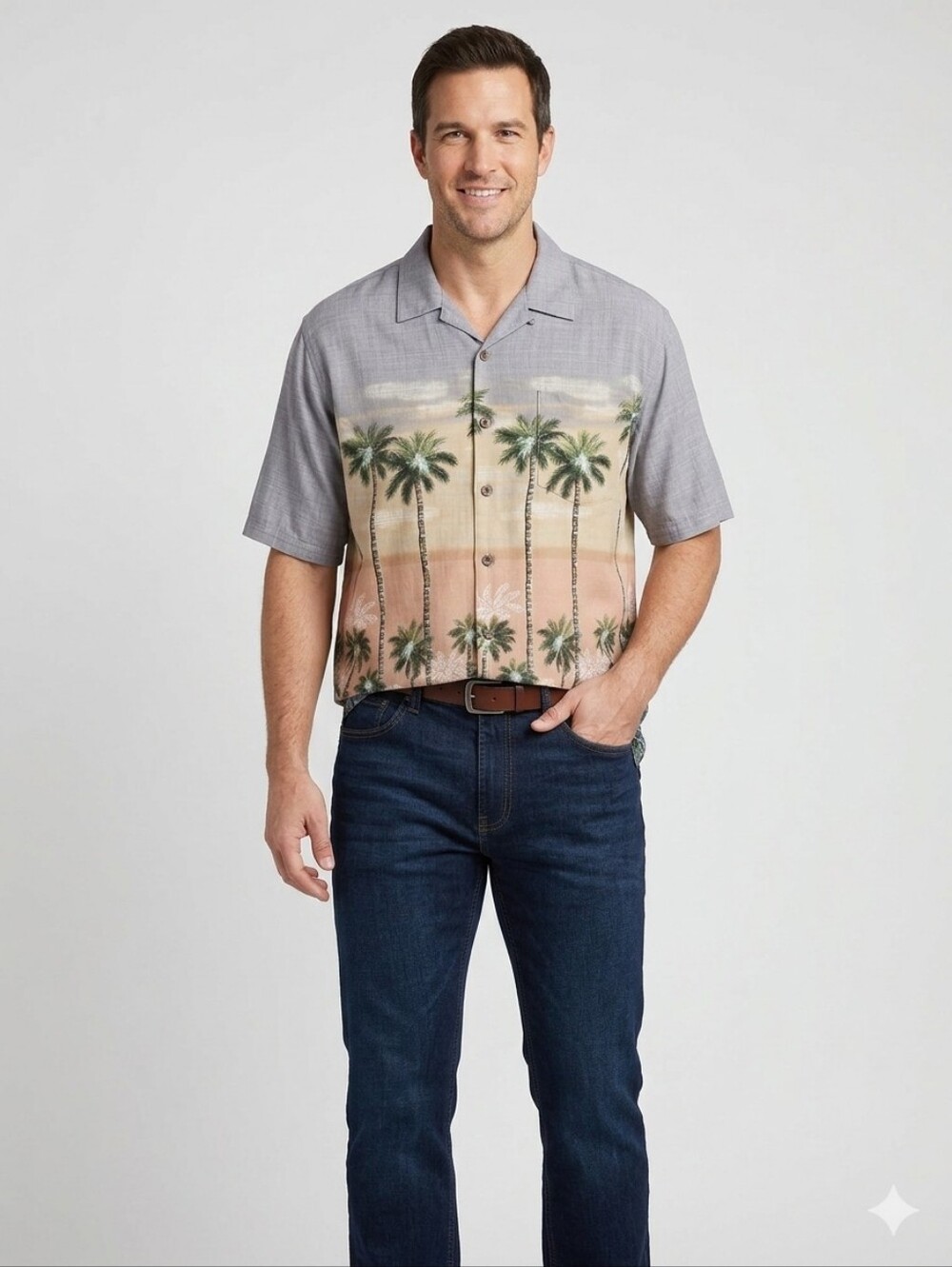 Batek Bay Palm Tree Print Hawaiian Shirt XL Rayon Resortwear Vacation Beach